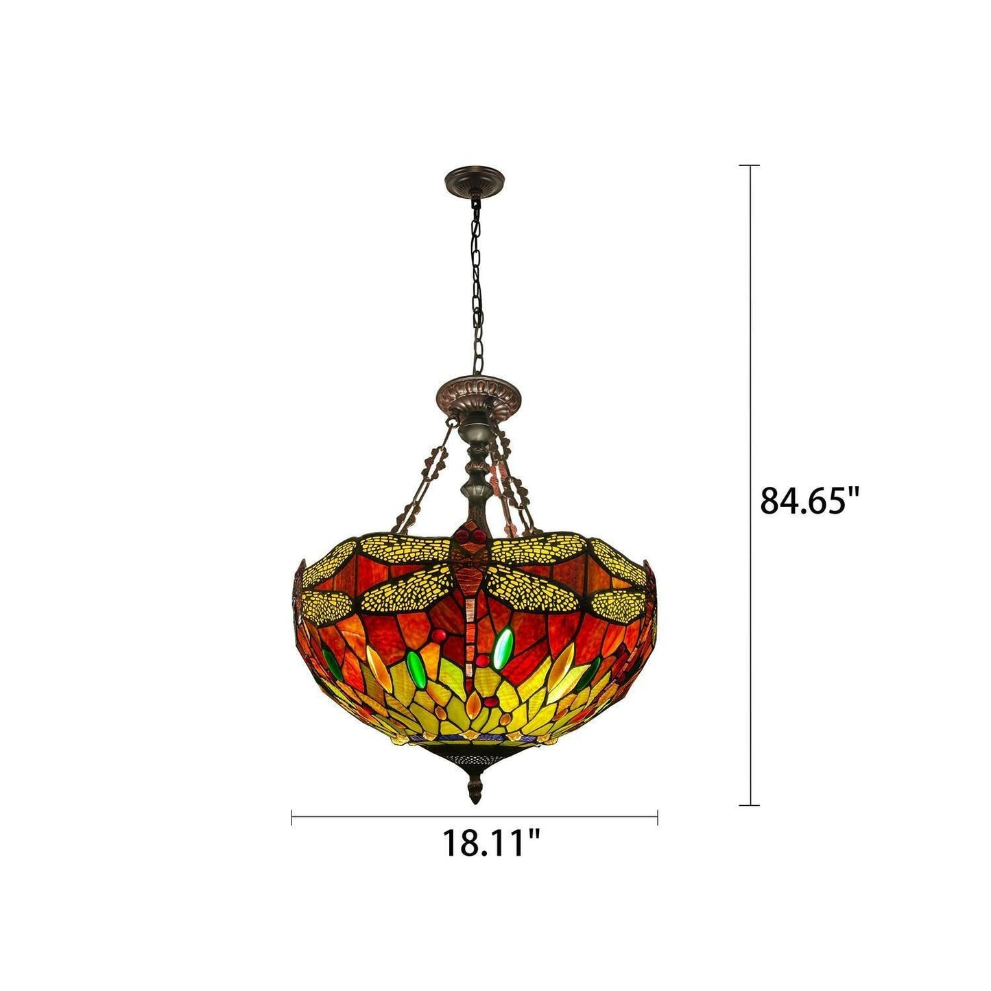 Victorian Style Red Dragonfly Design Stained Glass Hanging Pendant Ceiling Light