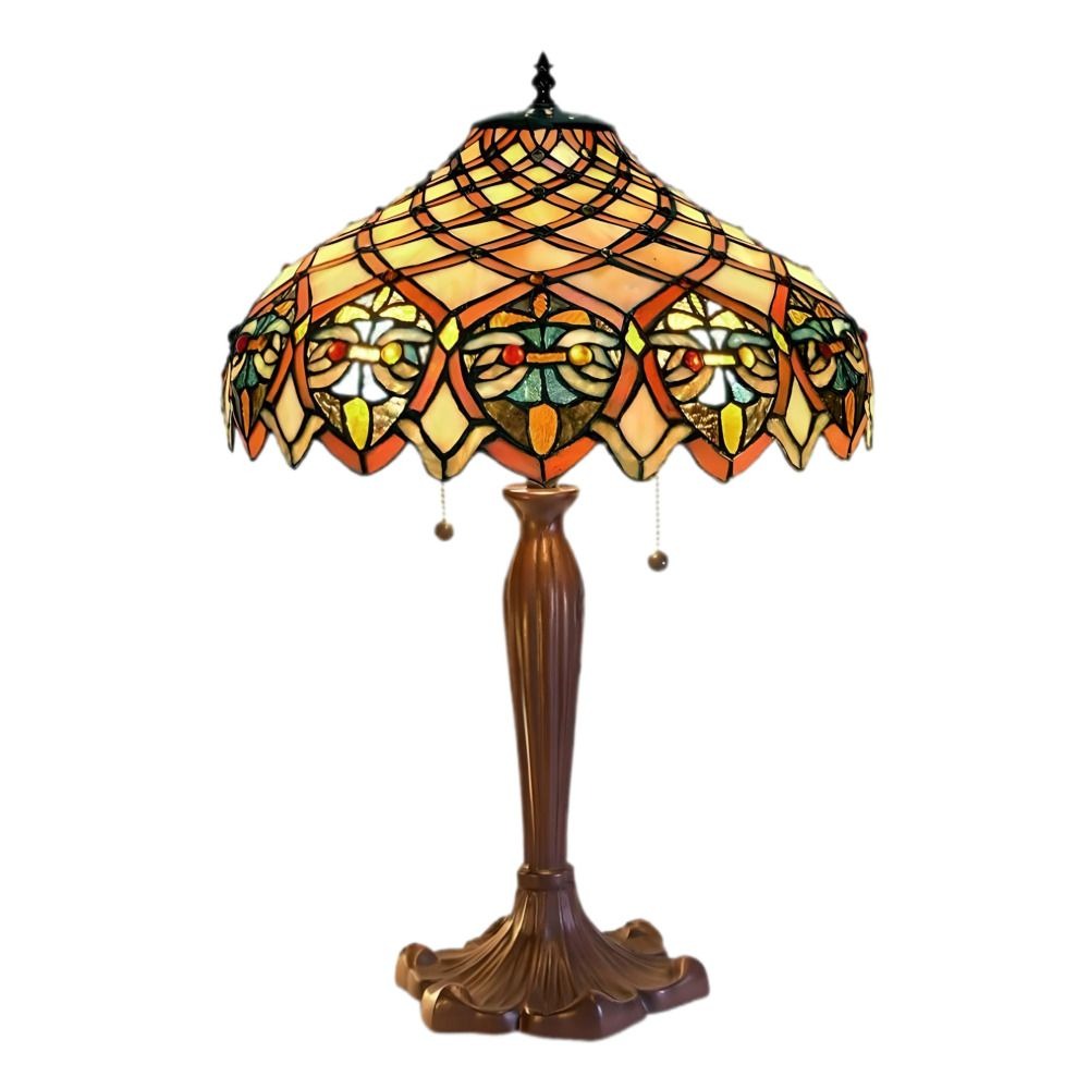 Baroque Handcrafted Stained Glass Tiffany Style Table Lamp Candlestick Base 25in