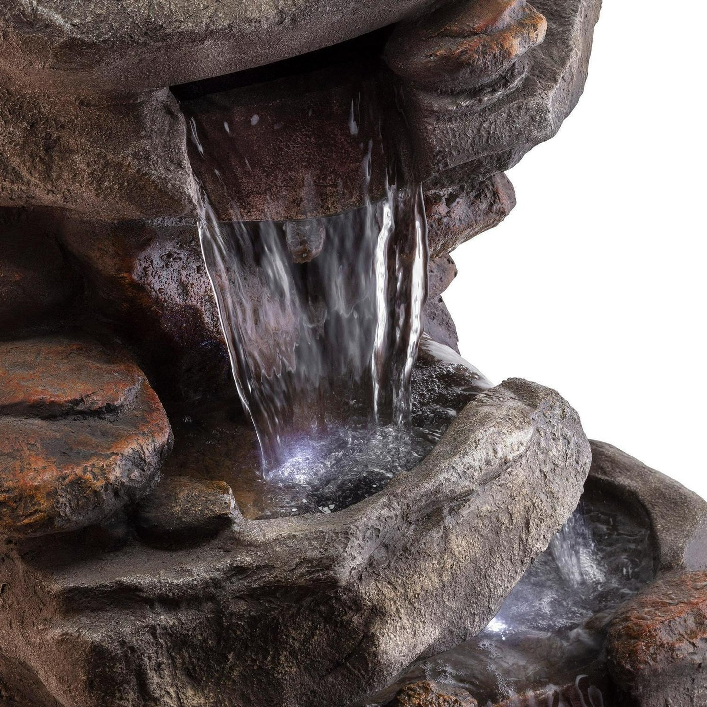 Large Outdoor Rock 4 Tiered Water Fountain LED Lights for Garden Patio or Lawn