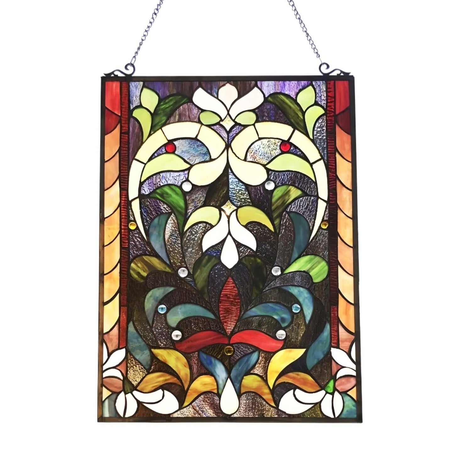 Tiffany Style Stained Glass Floral Victorian Window Panel Suncatcher 18x24in