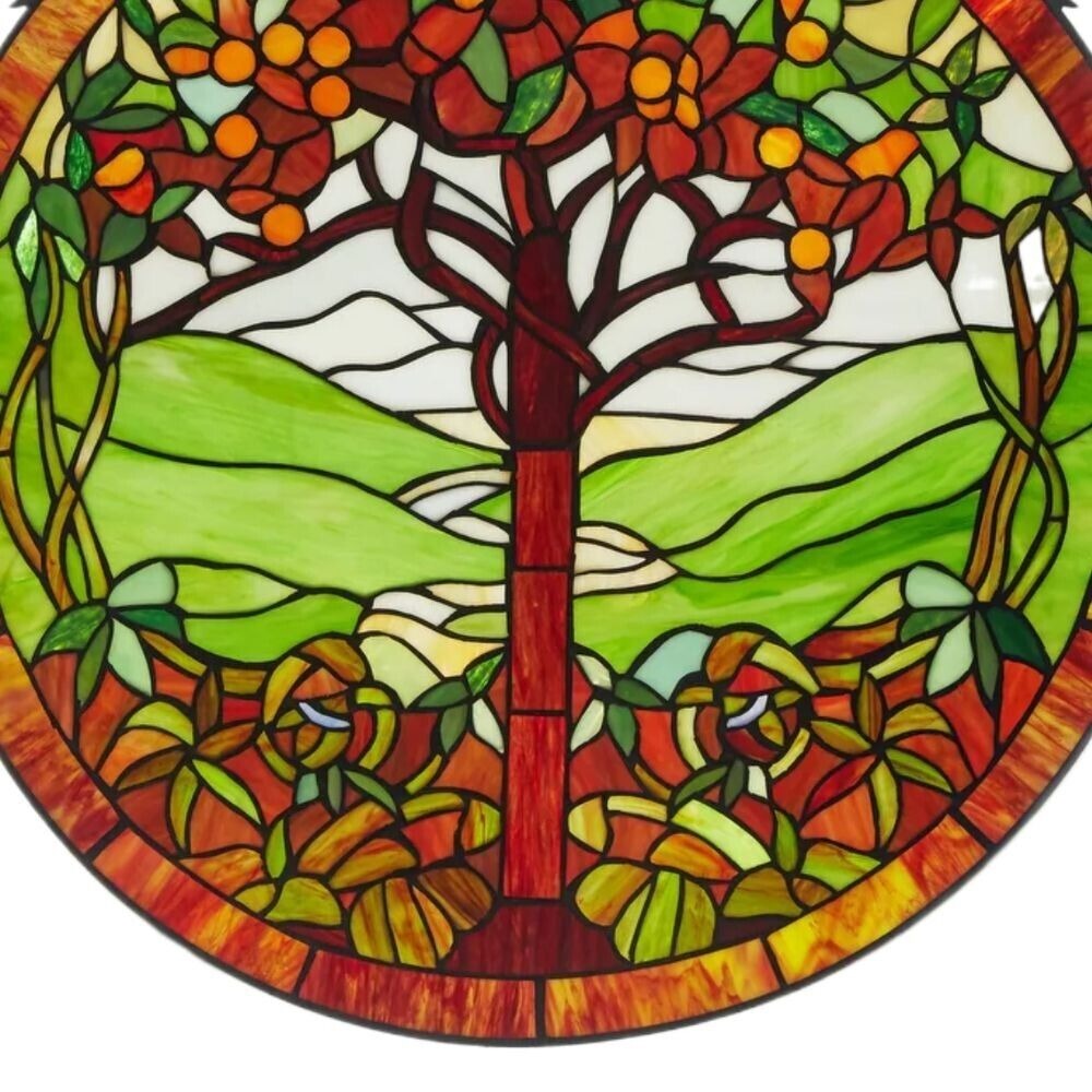 Round Tree of Life Stained Glass Suncatcher Hanging Window Panel 24in