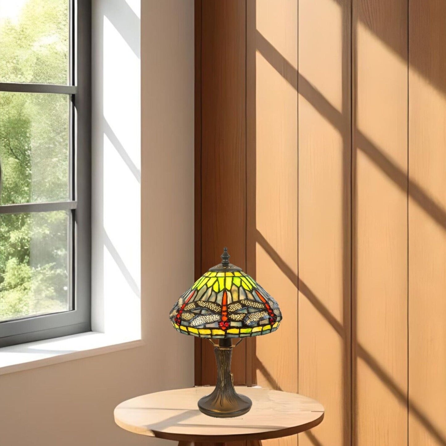 Petit 12in Classic Green Stained Glass Dragonfly Accent Reading Table Lamp