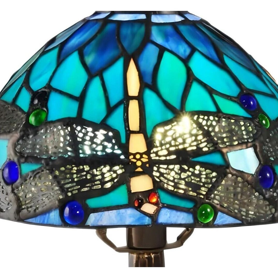 Tiffany Style Dragonfly Shade Stained Glass Table Lamp in Bright Azure Blue 14in