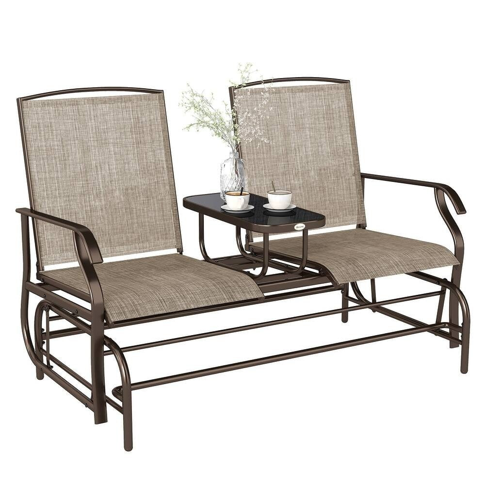 Outdoor Patio Furniture - Swing Glider Chair with Center Table in Brown