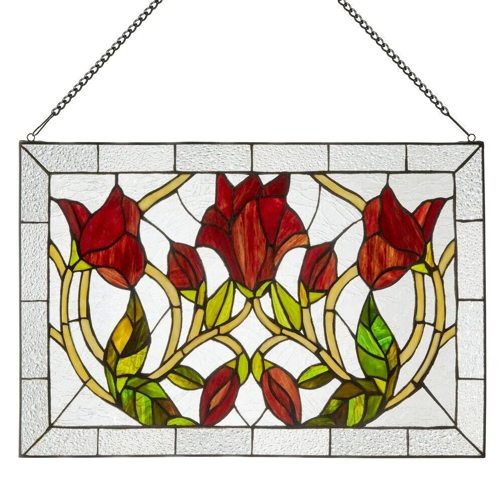Elegant Floral Vine Suncatcher Window Panel in Tiffany-Style Stained Glass 16x24