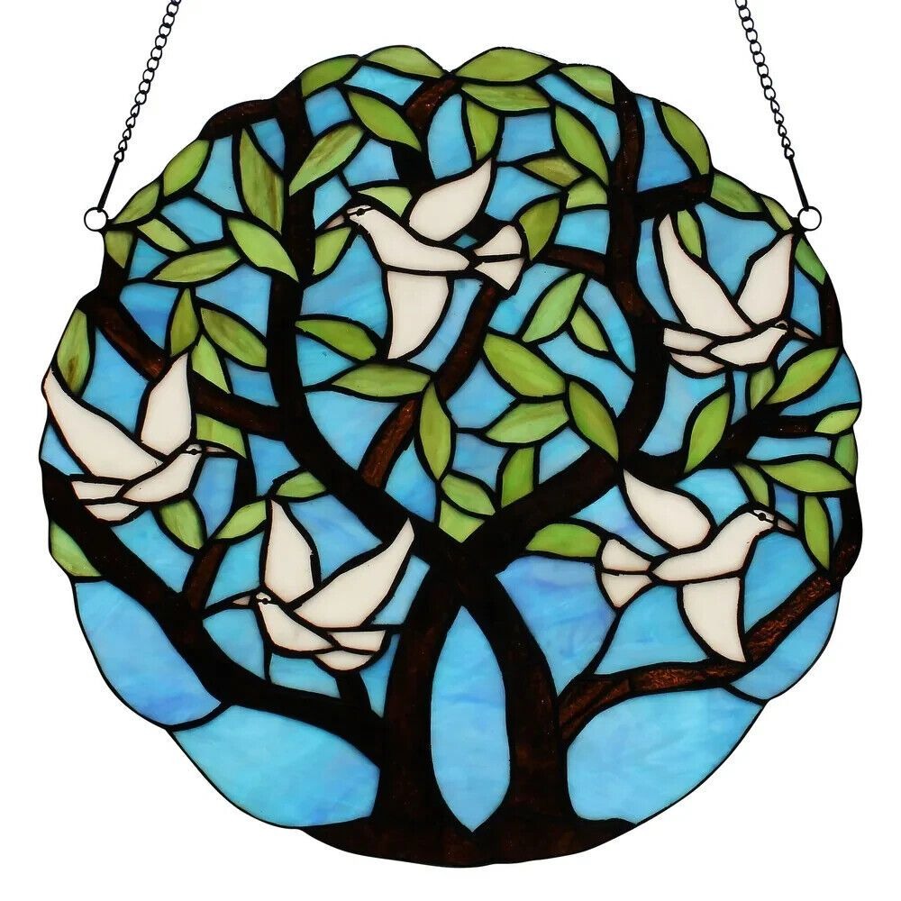 Tiffany Style Stained Glass14in Round Hanging Window Panel Suncatcher