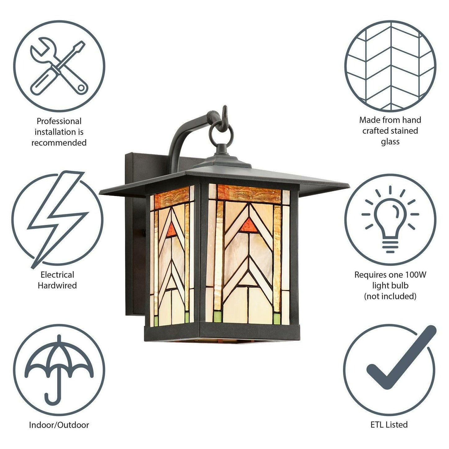 Oil Rubbed Bronze Finish Terracotta Tiffany Style Stained Glass Lantern Sconce