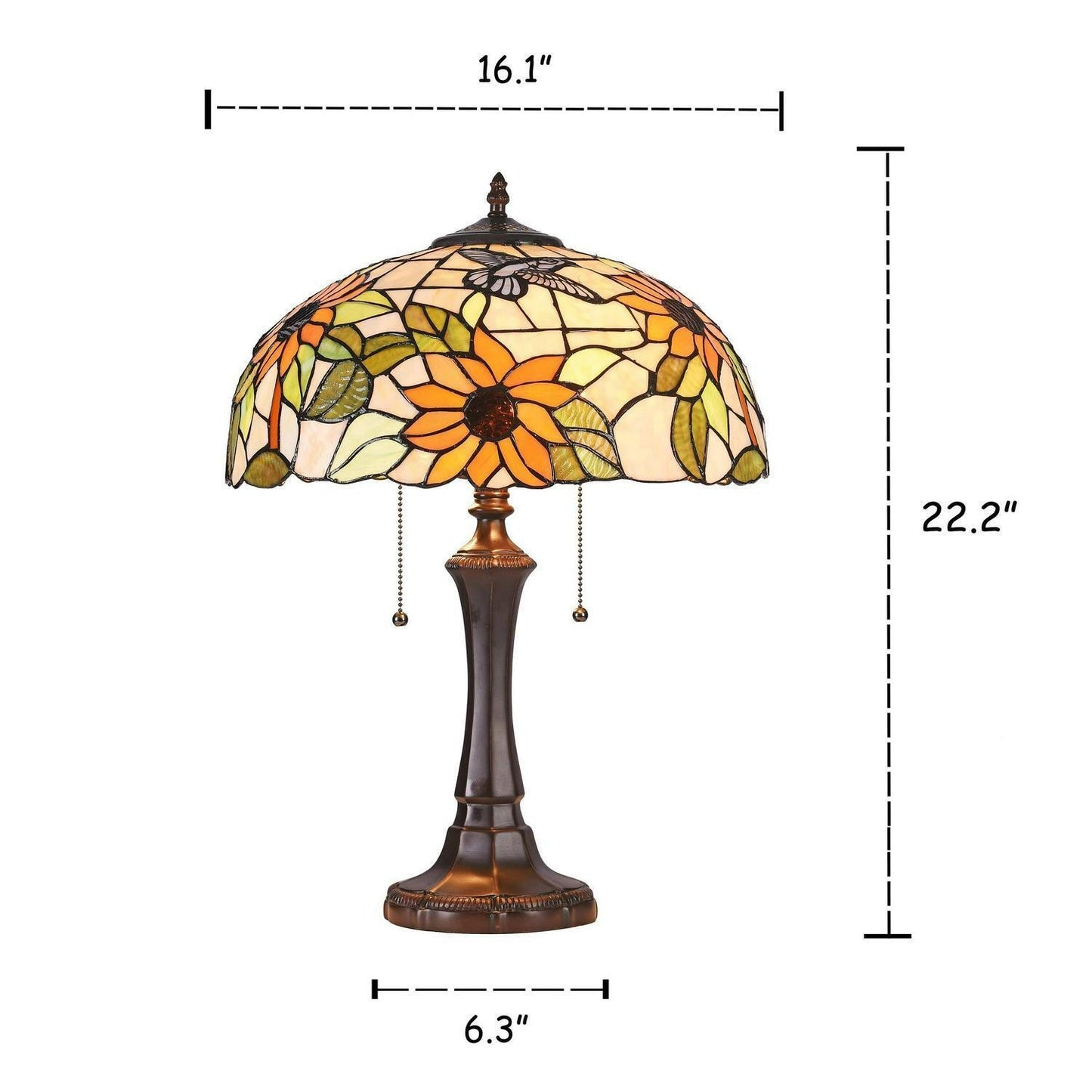 Sunflower Theme Stained Glass 22in Table Lamp - Tiffany Style Design