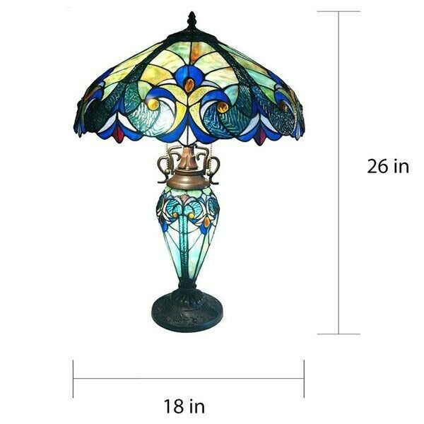 Tiffany Style Table Lamp Double Lit Stained Glass Reading Accent Victorian