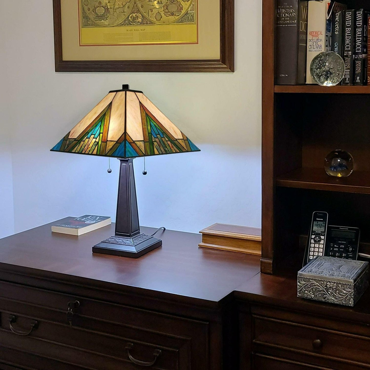 Stained Glass Mission Table Lamp 22-inch Tiffany Style Aztec Mission Table Lamp