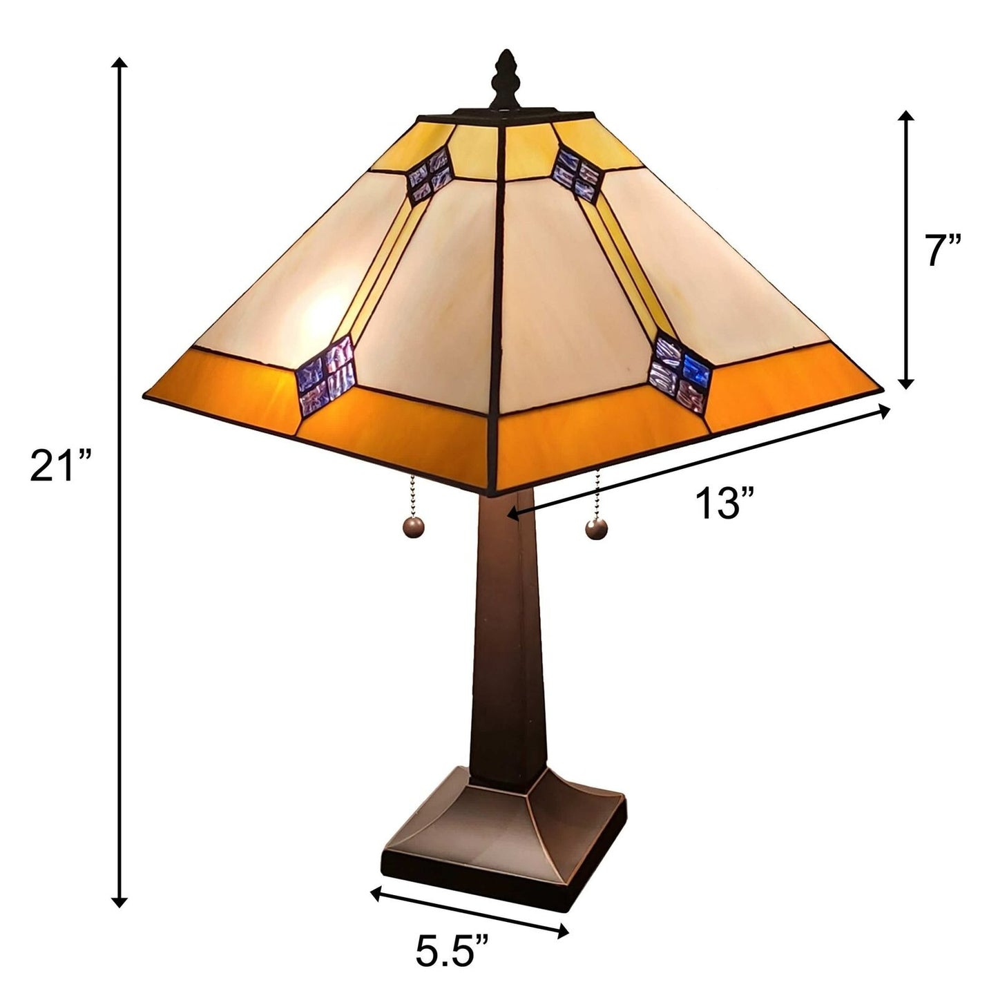 Table Lamp Gold Amber and Crème Tiffany Style Stained Glass Mission Style 22in