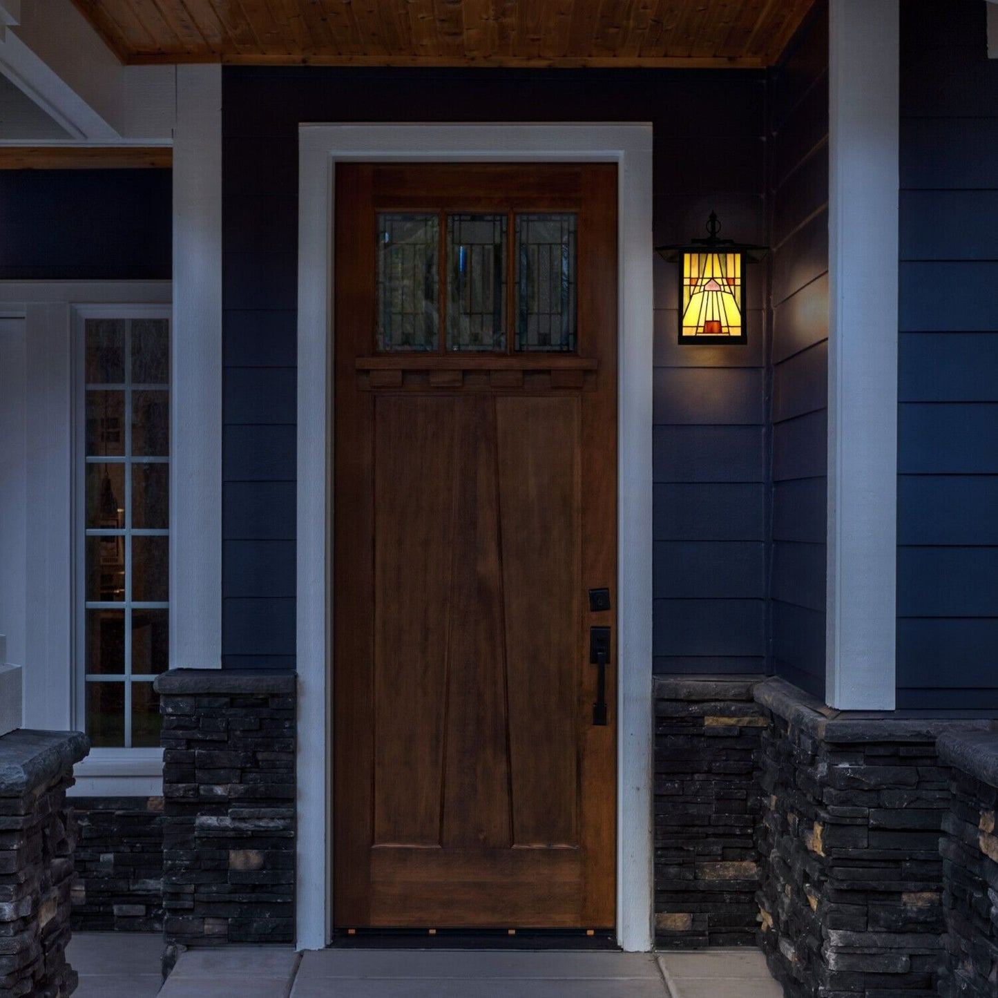 Wall Light Fixture Tiffany Stained Glass Sconce for House Deck Bronze Finish