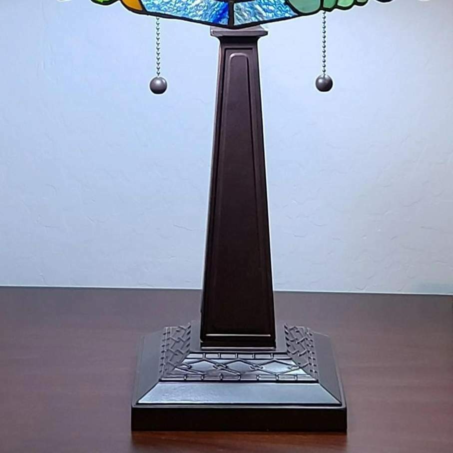 Mission 23in Stained Glass Floral Tiffany Style Table Accent Lamp Blue and Green