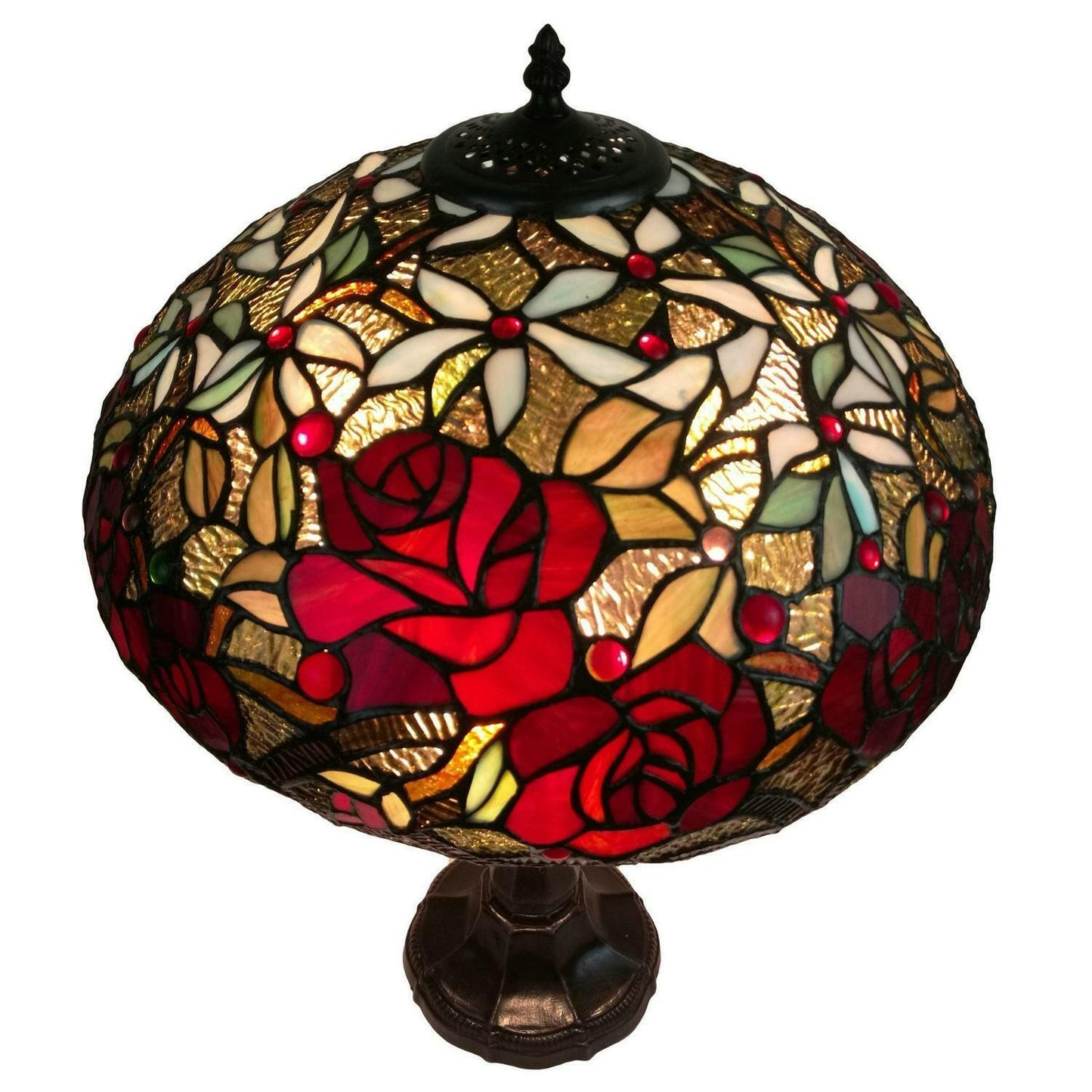 Tiffany Style Table Lamp 24in Tall Stained Glass Floral Roses Theme Accent Lamp