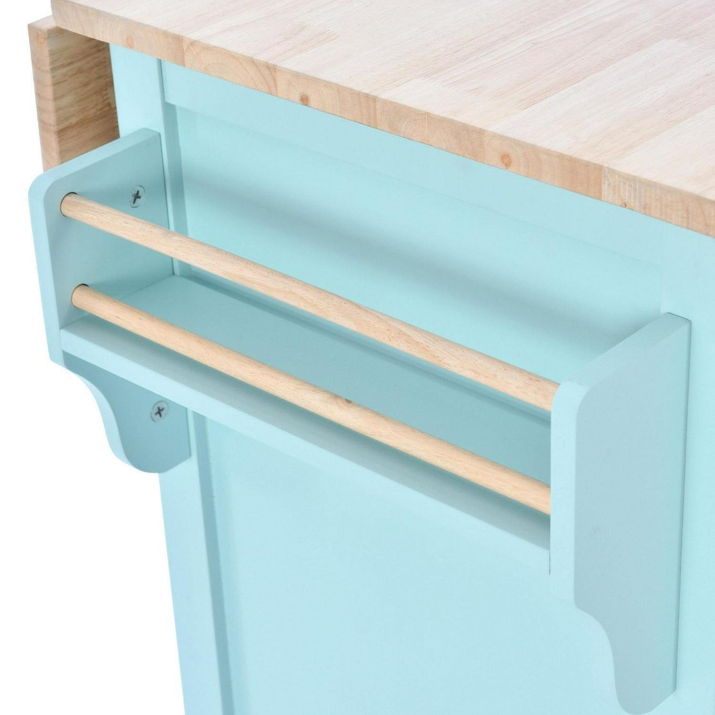 Stylish Drop Leaf Rolling Kitchen Island with Storage - in Mint Green Finish