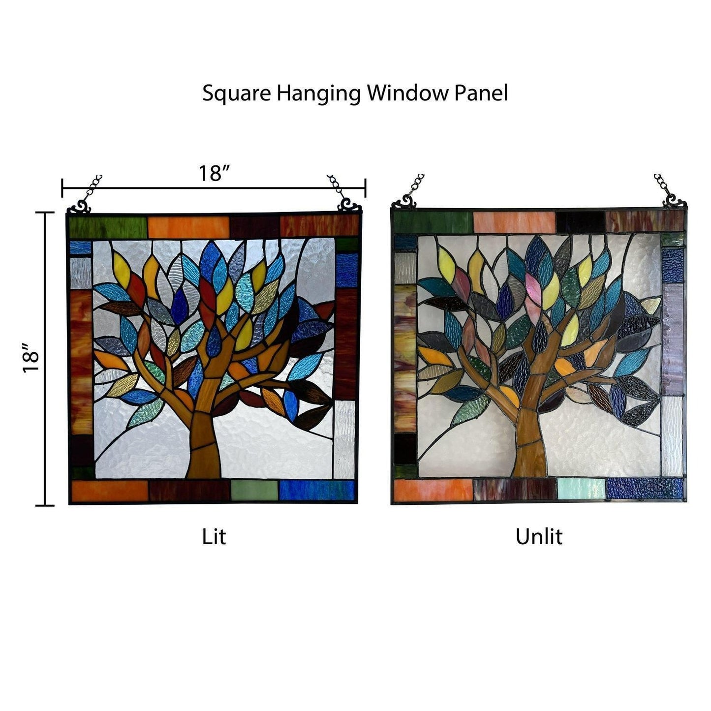 Tiffany Style Colorful World Tree Stained Glass 18in Window Panel Suncatcher