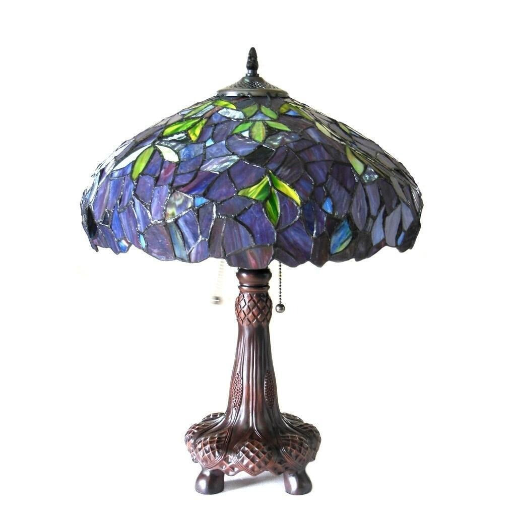 Stained Glass Tiffany Style 24in Floral Table Lamp Hues of Blue and Violet