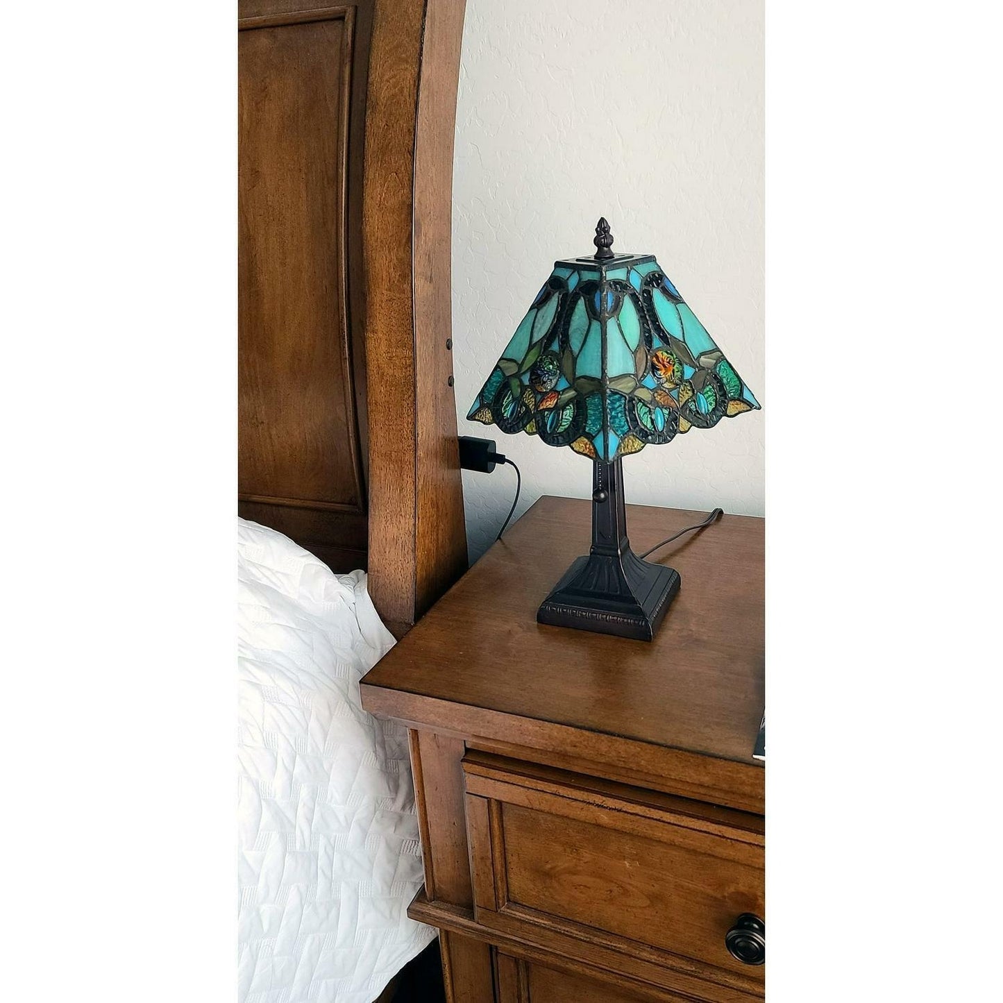 Floral Accent Mission Tiffany Style Style Stained Glass 15in Tall Table Lamp