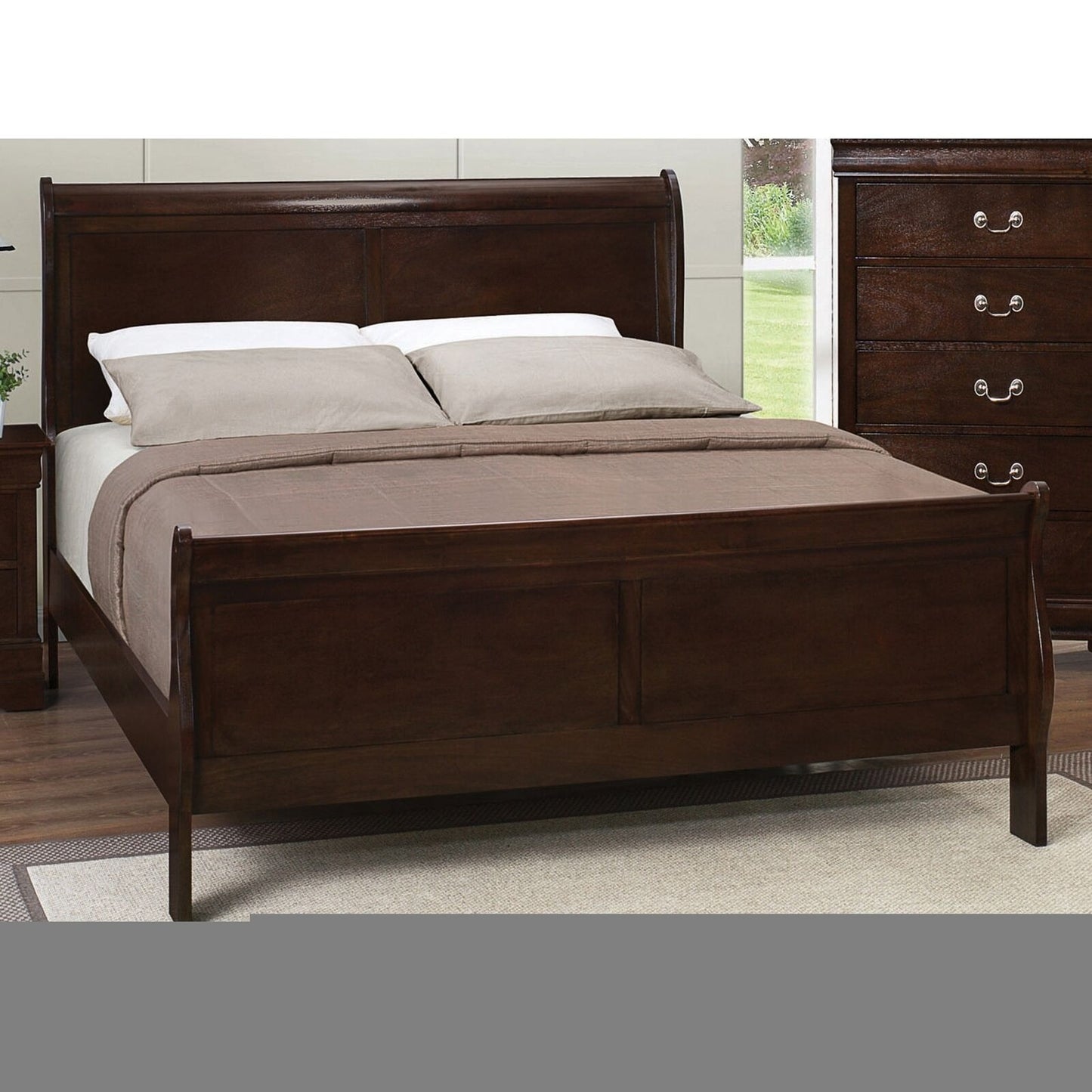 KING Size Traditional Sleigh Bed Hardwood Espresso Finish Bed