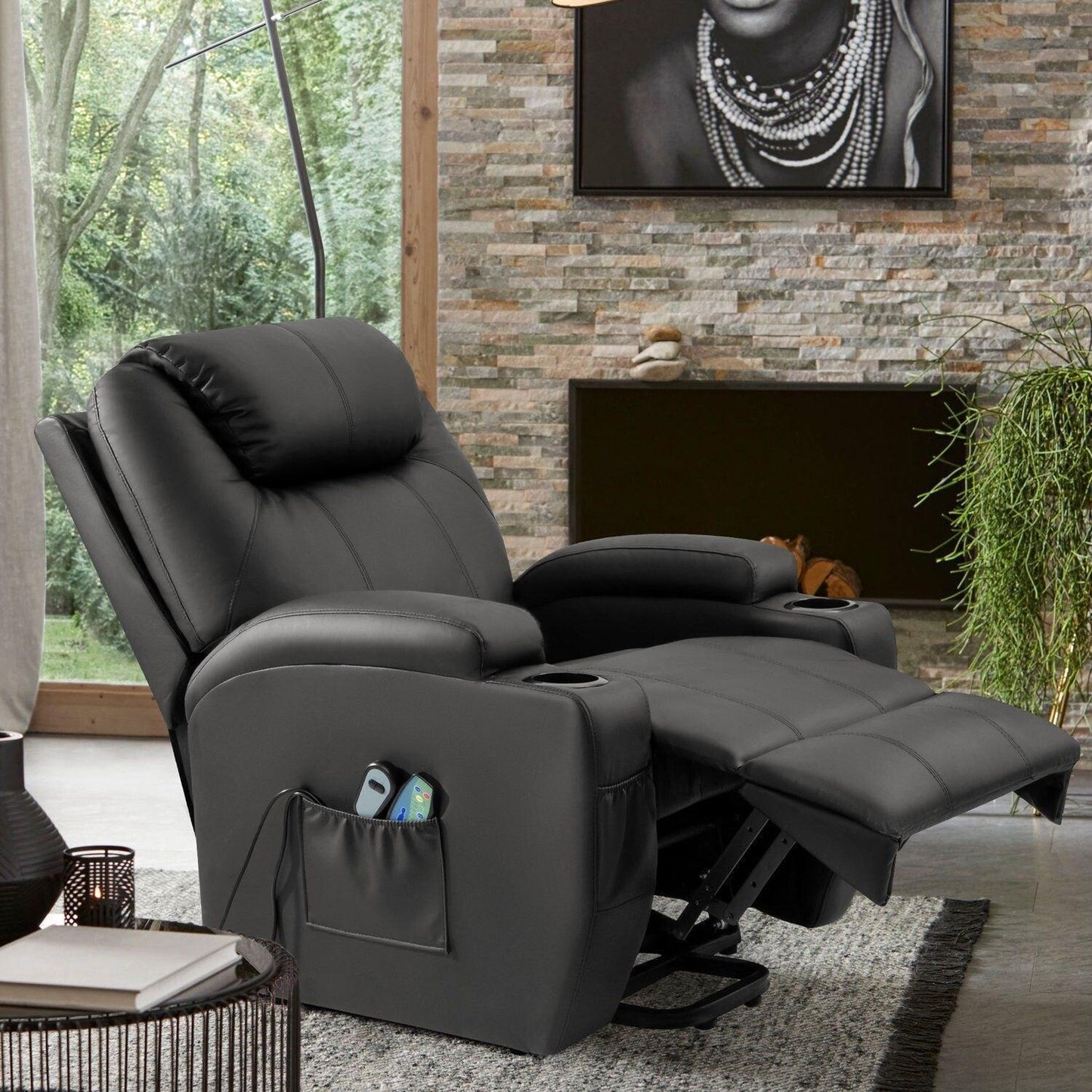 Power Lift Recliner Chair for Elderly with Heat / Massage and Cup Holder - Black