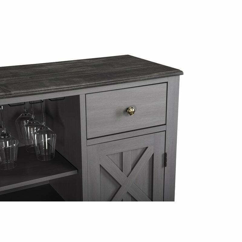 Buffet Sideboard Cabinet Credenza With Built-in Wine Rack Bar in Grey Finish