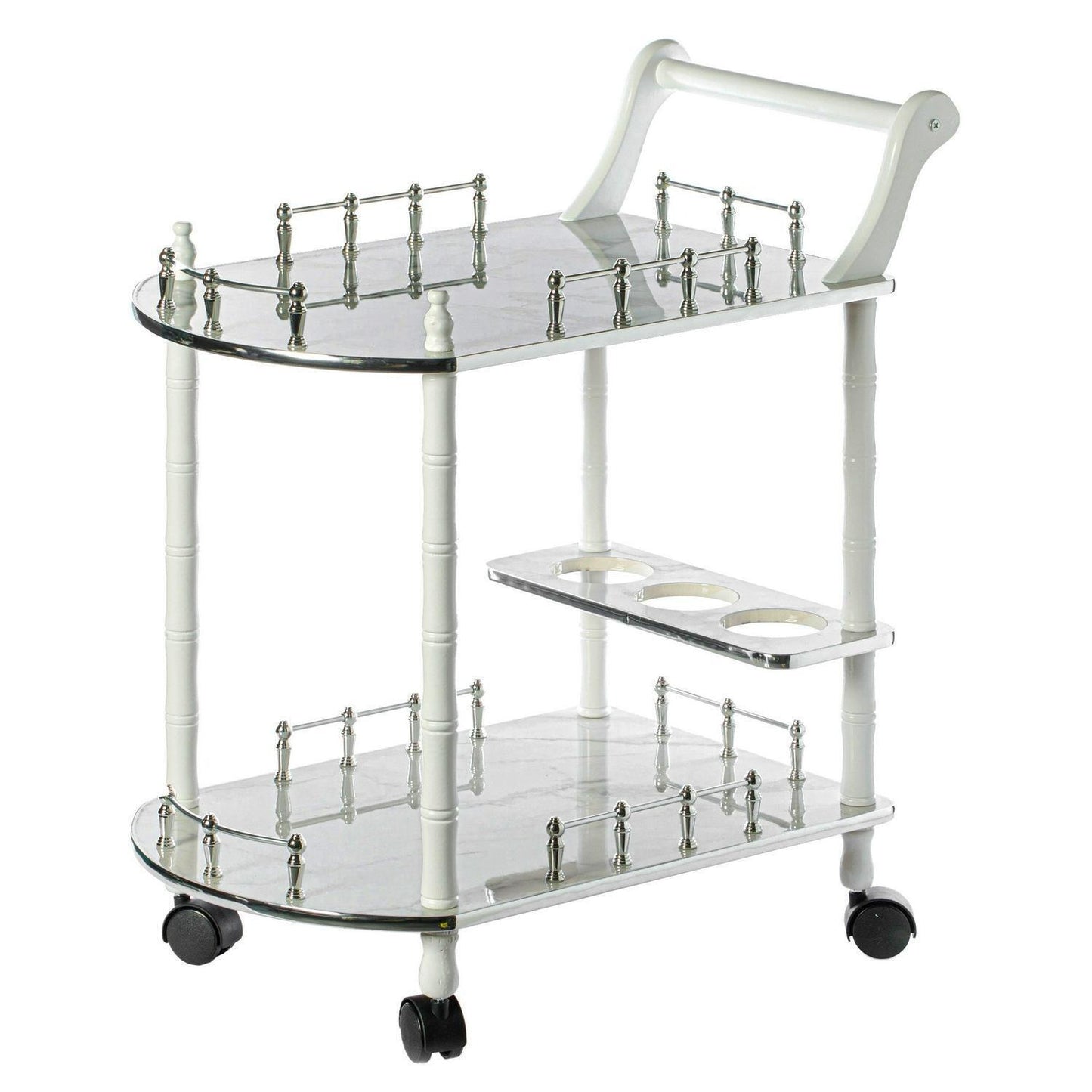 Wood Serving Bar Cart Tea Trolley 2 Tier Shelves With Wheels in Grey