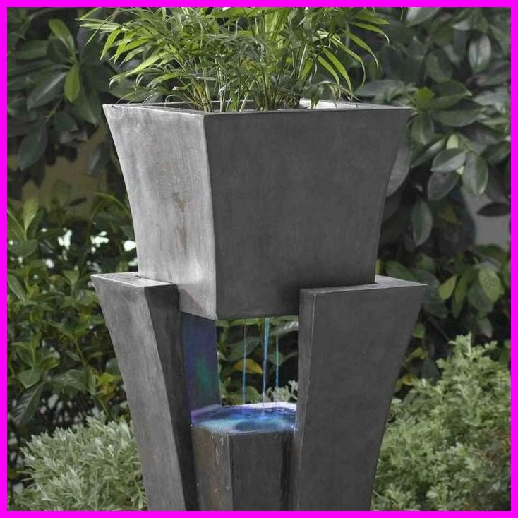 Modern Raining Outdoor Water Fountain With Planter 36inT and LED Lit