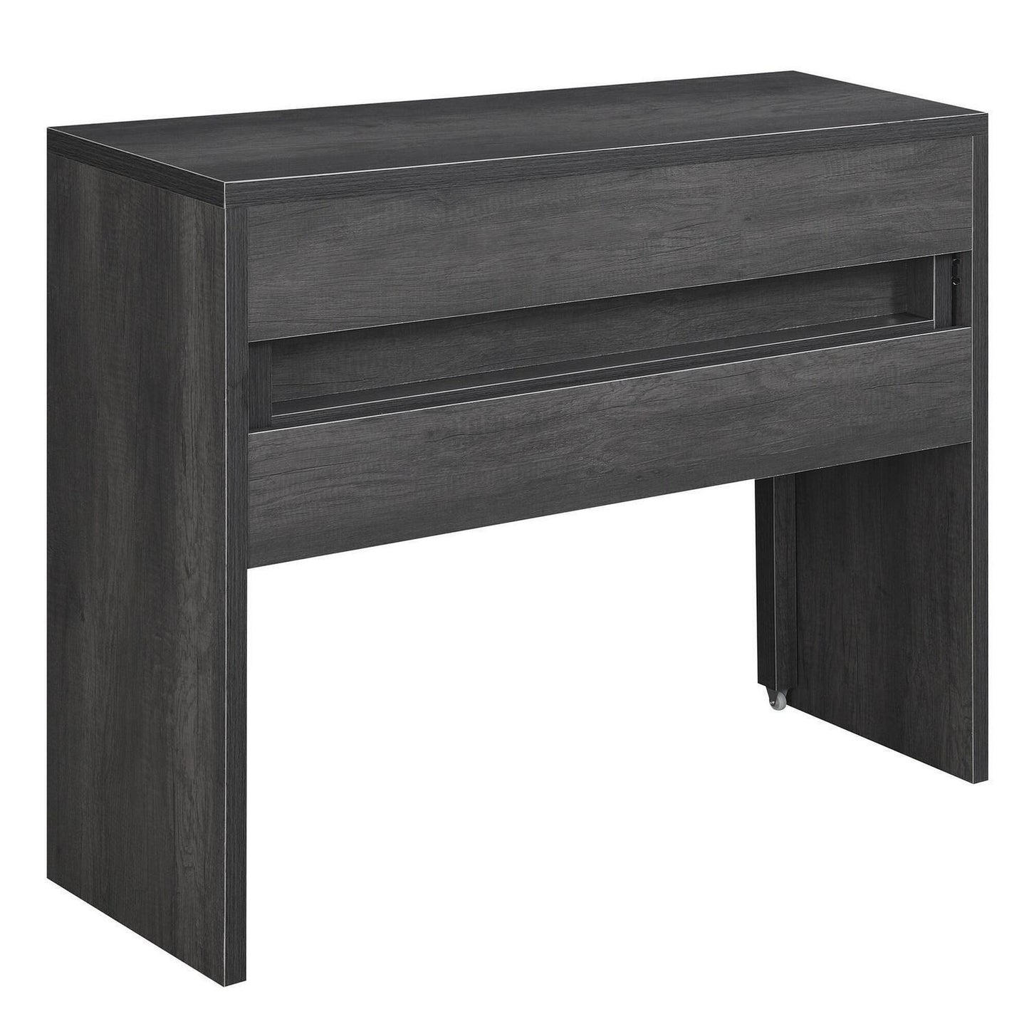 Black Finish Expandable Sliding Desk With Console and Drawer Computer Desk