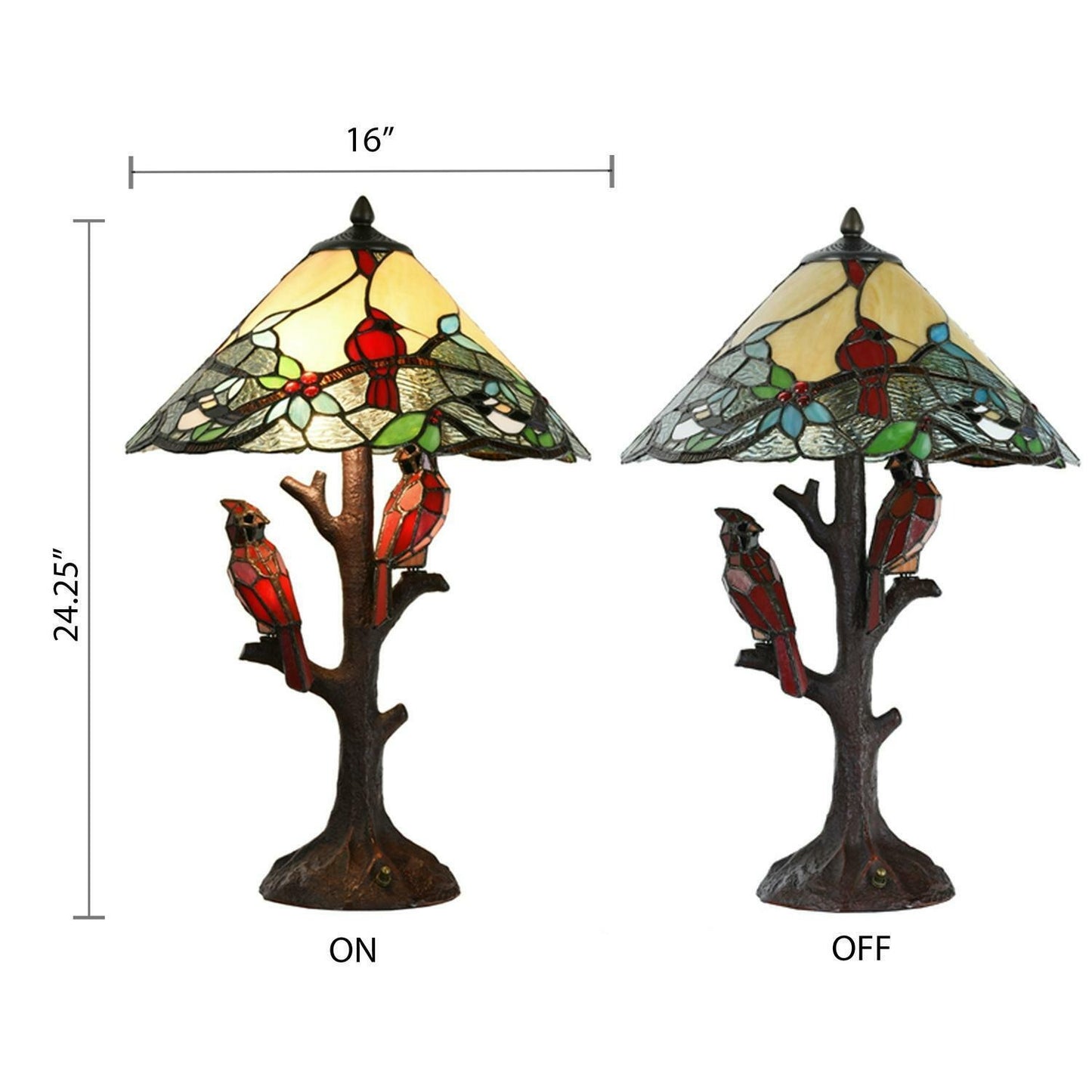 3-Light Stained Glass Tiffany Style Cardinal Table Accent Lamp 24 in Tall