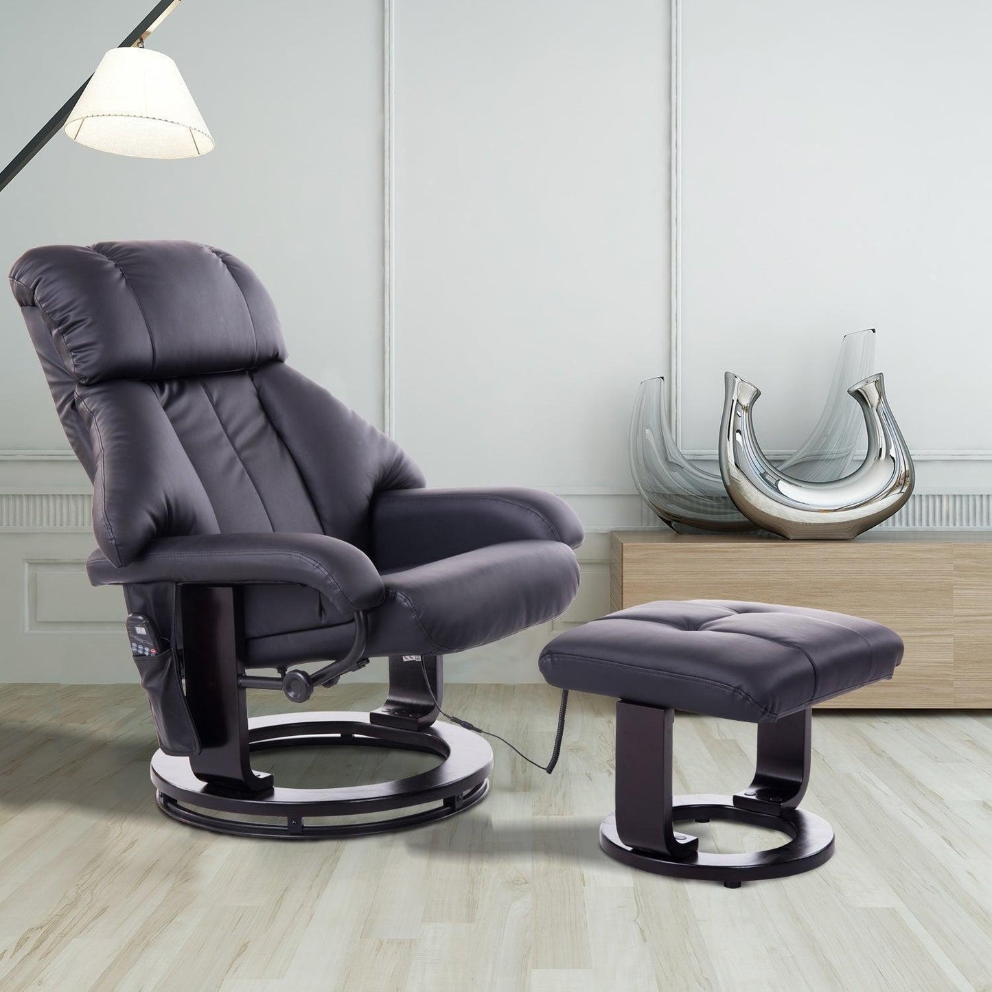 Black Recliner Chair with Ottoman Footrest and Vibration Massage