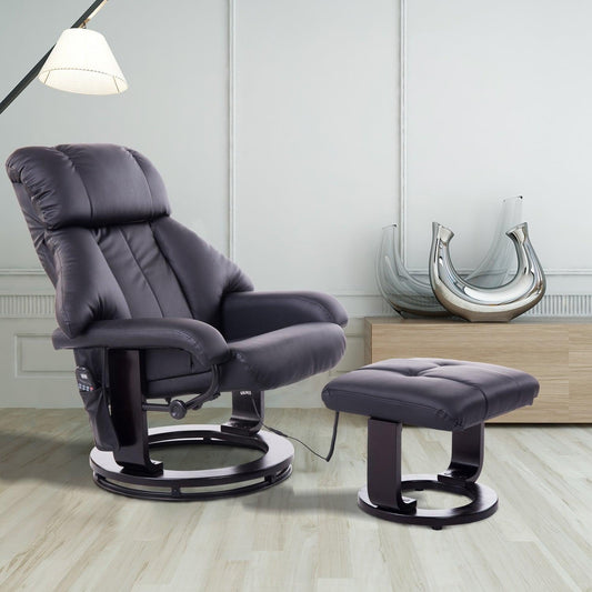Black Recliner Chair with Ottoman Footrest and Vibration Massage