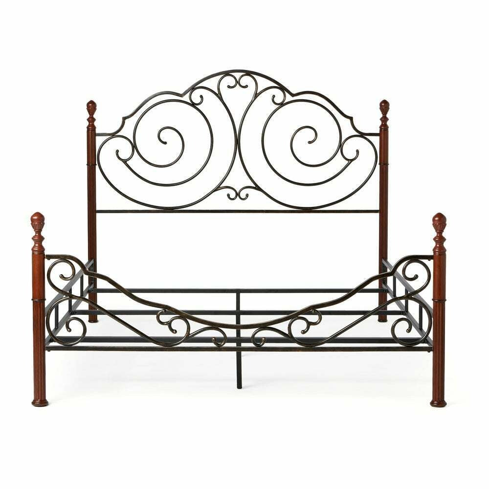 QUEEN Size Scroll Cherry Bronze Finish Iron Bed Vintage Headboard and Footboard