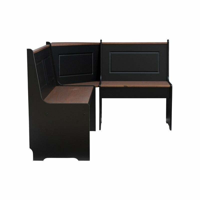 Farmhouse Style Corner Breakfast Dinette Set w/ Storage Bench - Black w/ Nat Top