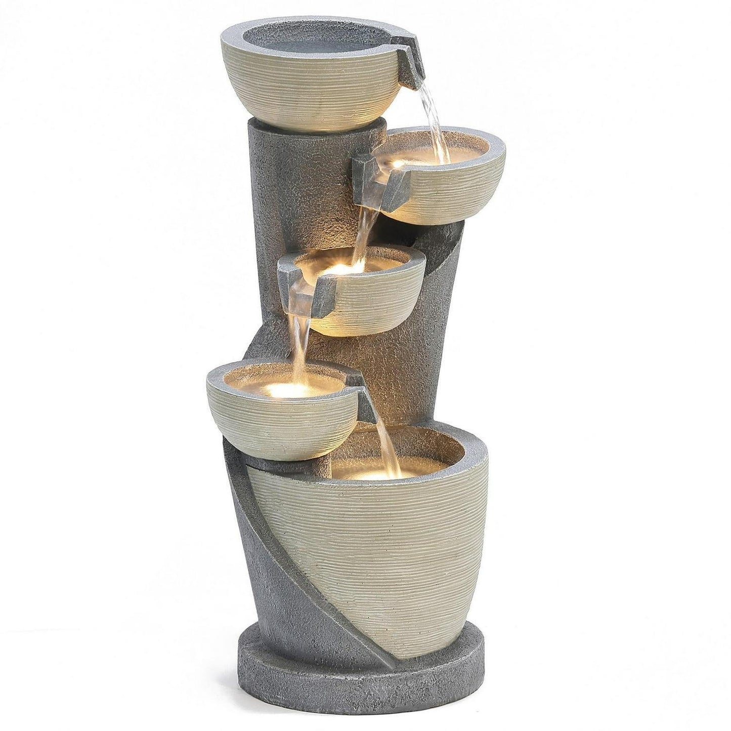 Tranquil Modern Cascading Bowls 4-Tier Outdoor Water Fountain: LED Lit 23inT