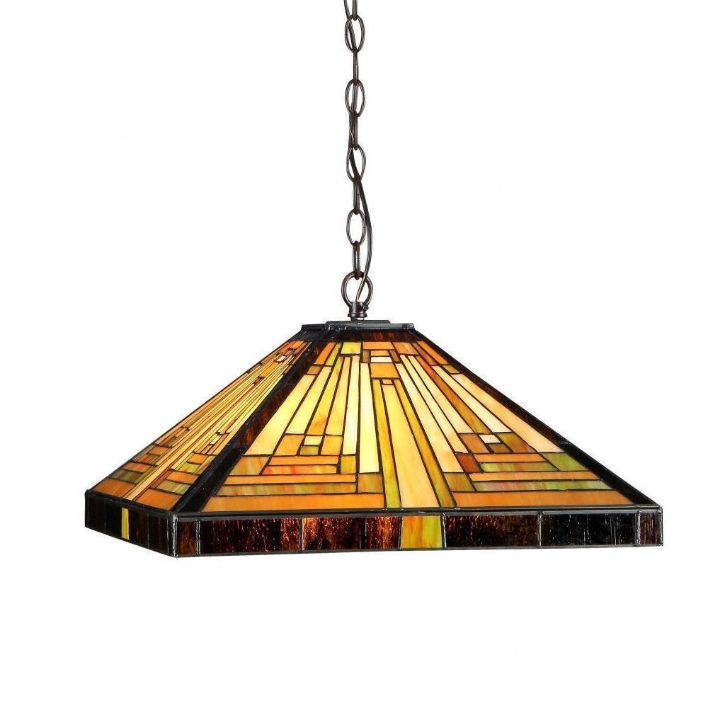 Tiffany Style Stained Glass Tones of Amber 2-Light Pendant Ceiling Light 16x7in