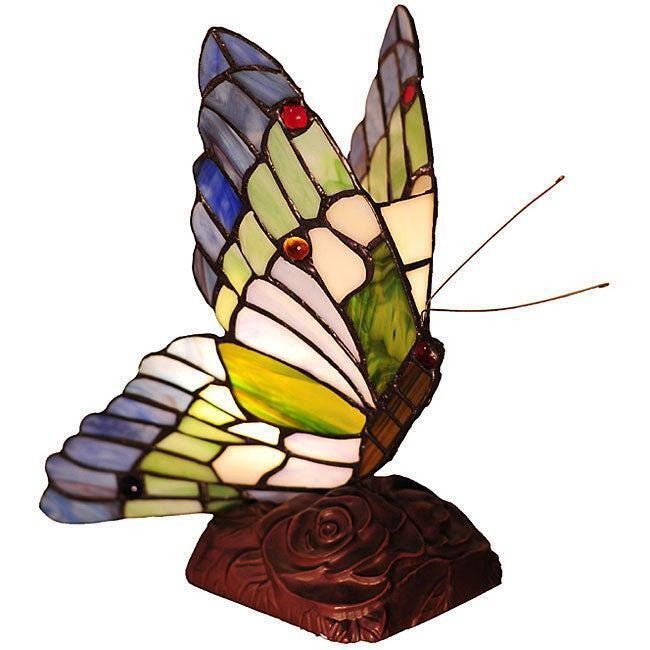 Green Butterfly Accent Lamp / Night Light Tiffany Style Stained Glass