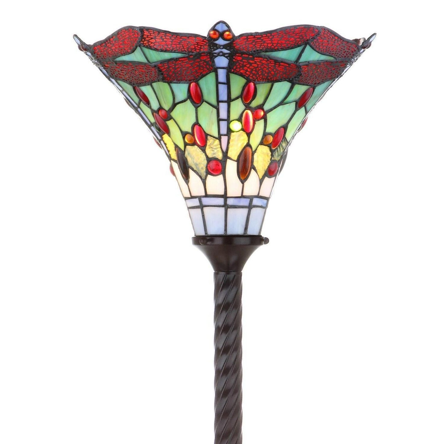 Tiffany Style Red Stained Glass Traditional Dragonfly Torchiere Floor Lamp