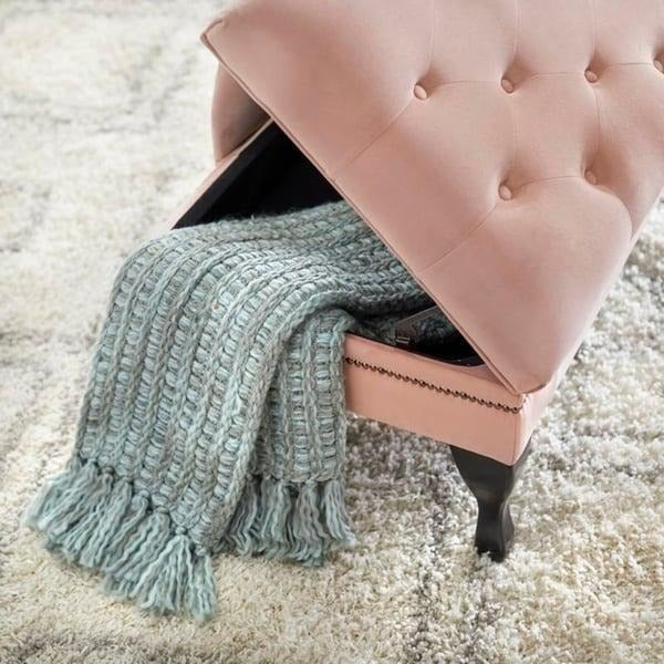 Tufted Blush Pink Velvet Storage Chaise Lounge Sofa Chair w/ Hidden Storage