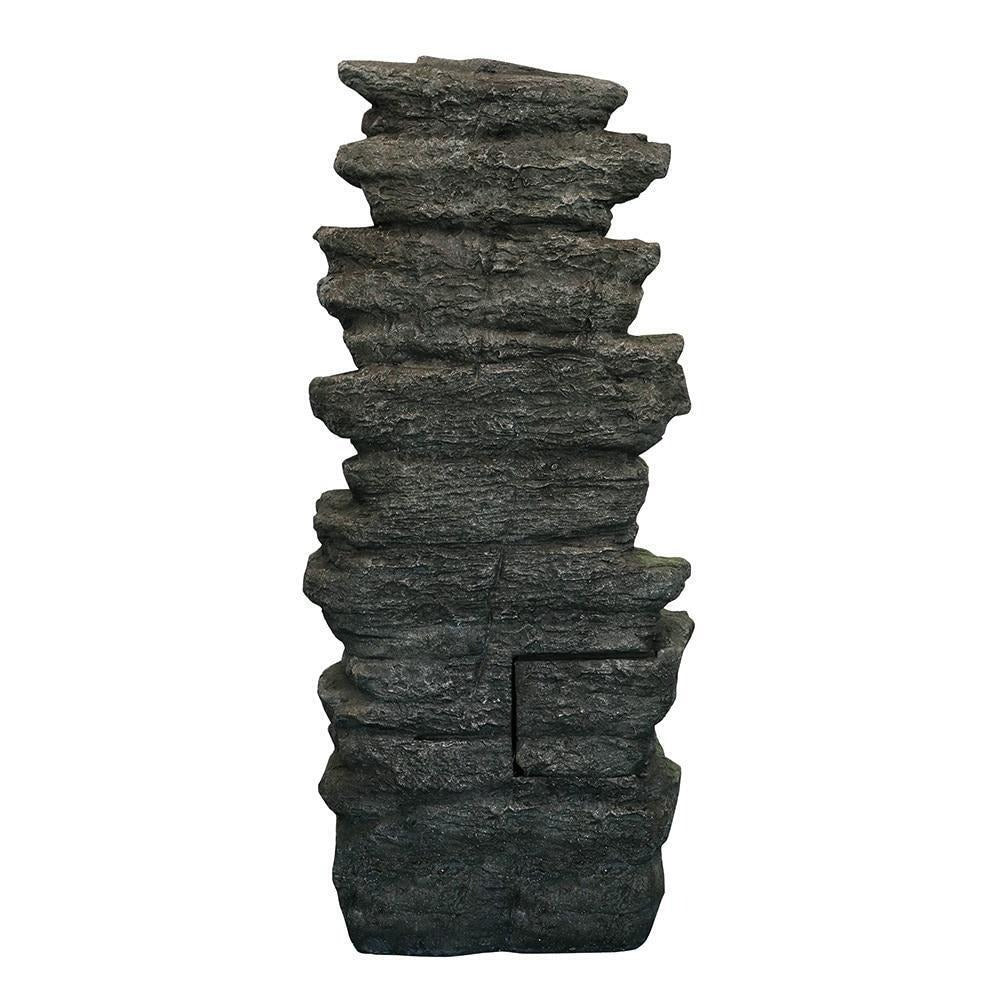 Serene 6-Tier Rock Cascading Water Fountain For Backyard Decor: LED Lit, 40inT