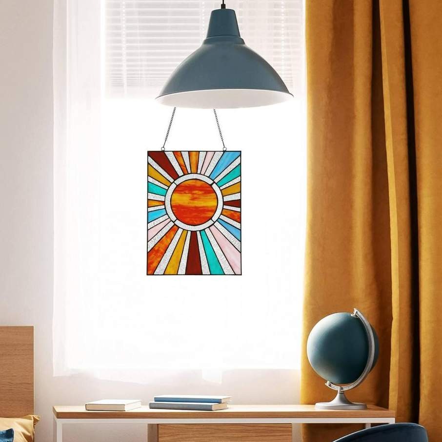 Rays of Sunshine Tiffany Style Stained Glass Window Panel Suncatcher 10x14in