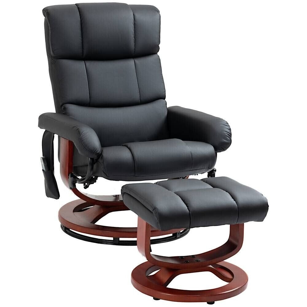 Reclining Lounge Chair Swivel Recliner Sofa Seat w/Massage and Ottoman in Black