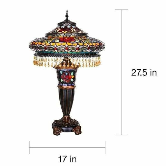 Stained Glass Victorian Tiffany Style Table Lamp 27.5in Tall - 1199 Pieces Glass