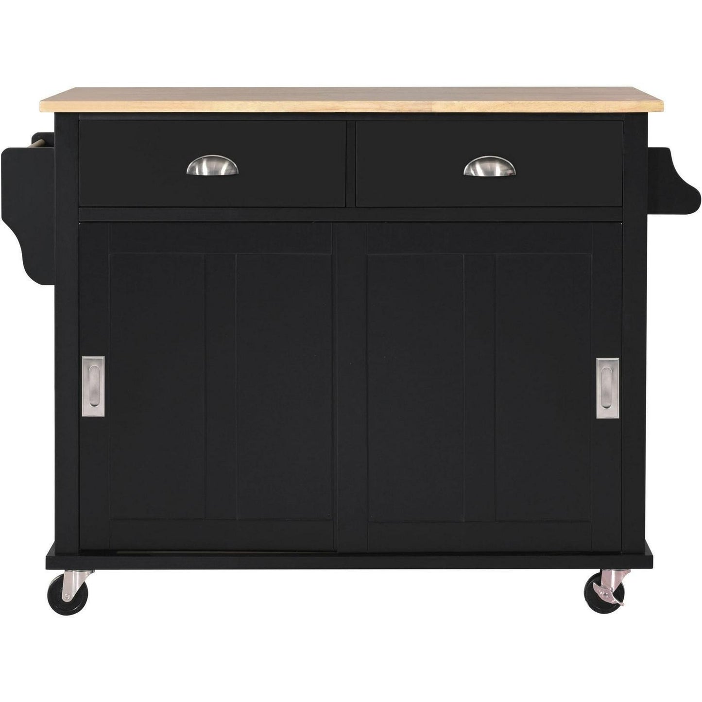 Stylish Drop Leaf Rolling Kitchen Island with Storage - in Black Finish