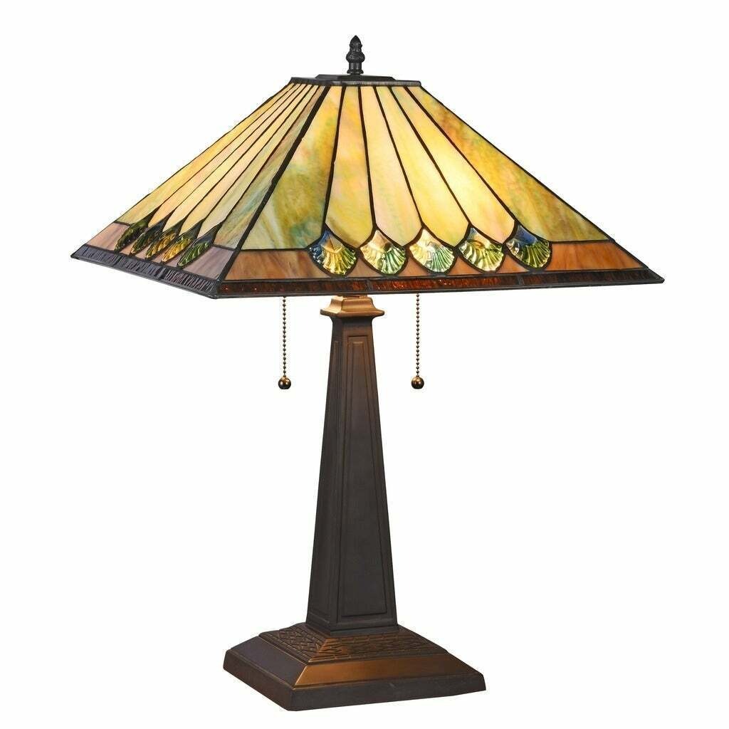 Tiffany Style Stained Glass Mission Dark Bronze Finish Table Lamp Accent Reading