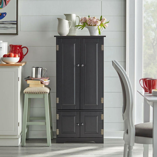 Country Kitchen Cabinet Storage Pantry Organizer Cupboard Black Finish 4ft Tall