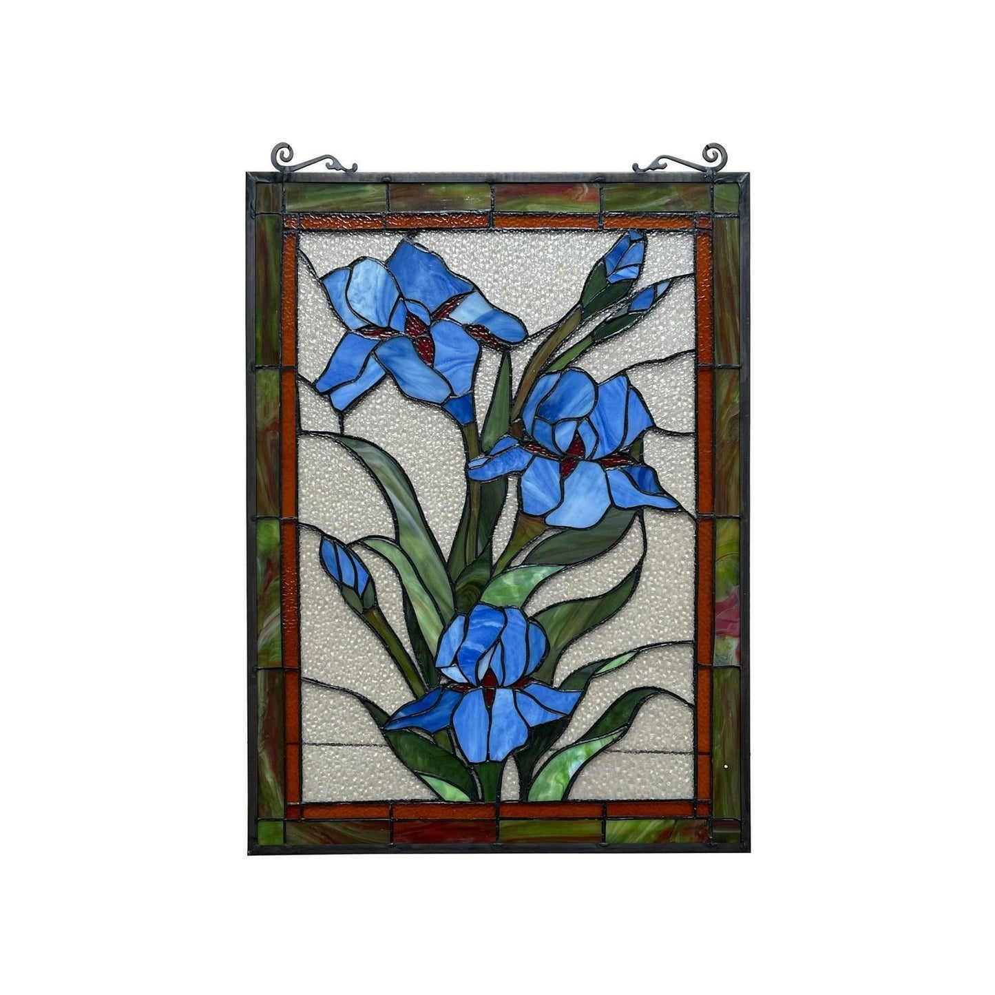 Tiffany Style Stained Glass Blue Lilies Suncatcher Window Panel 18x25in