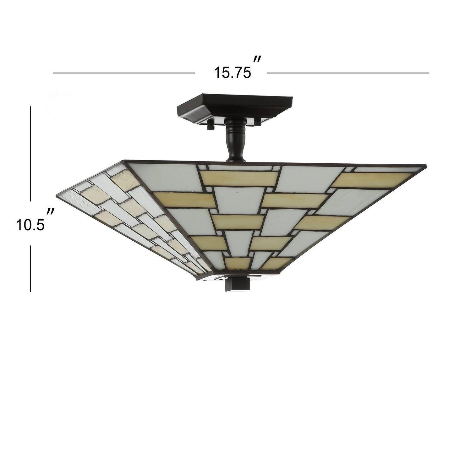 Mission Style Stained Glass Semi Flush Mount Ceiling Light in Creme Color