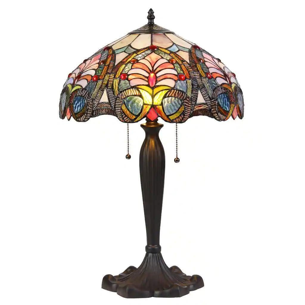 Tiffany Style Victorian Design Stained Glass 2-Light Bronze Fin Table Lamp 23inT