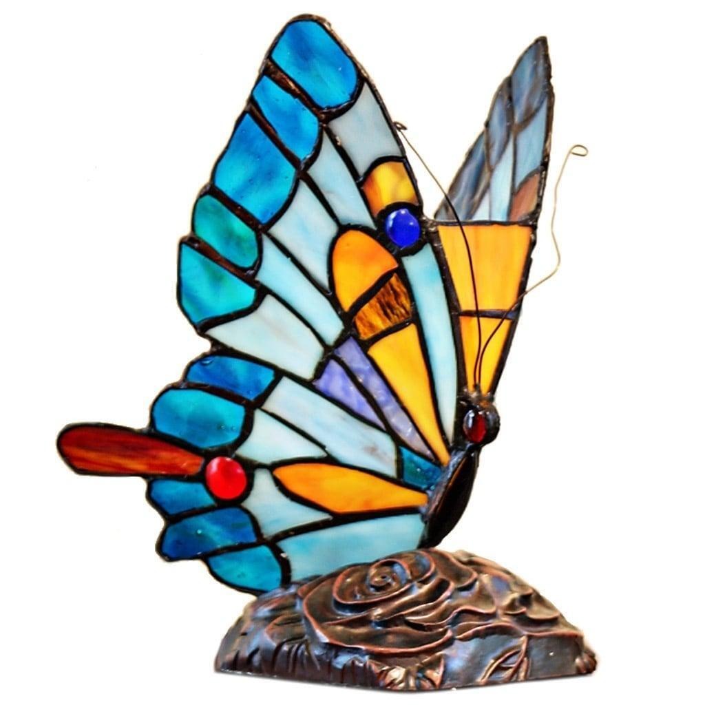 Blue Butterfly Stained Glass Accent Lamp Tiffany Style Stained Glass 10in