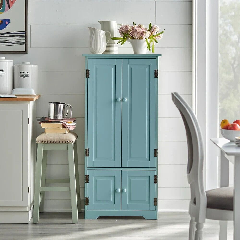 Country Kitchen Cabinet Storage Pantry Organizer Cupboard in Antique Blue 4ft